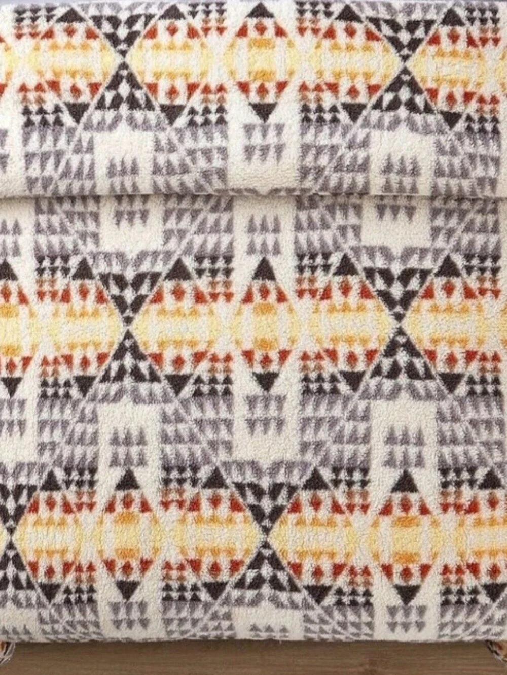 Pendleton Sherpa King Blanket in Cream, Orange & Gray Geometric